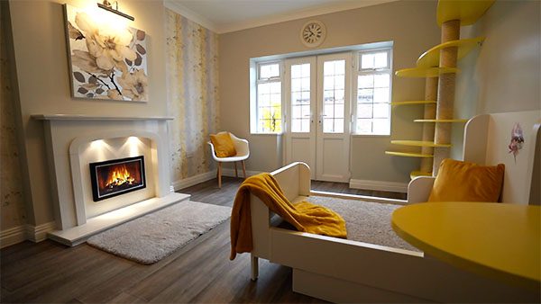 Lemon Cat Suite at The Grove Luxury Cat Hotel in Staffordshire, UK